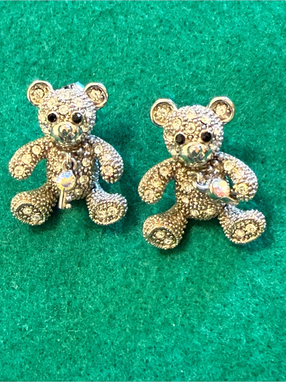 Sparkling Teddy Bear Kids Earrings - Silver Tone